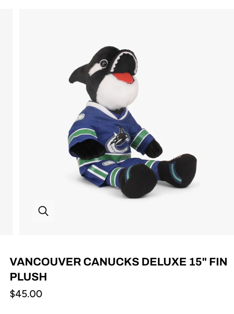NHL Vancouver Canucks Hockey Deluxe 15" Fin Plush Mascot In Uniform Jersey
